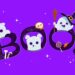 Halloween paper cut boo banner with kawaii ghost characters and holiday sweets. Cartoon funny flying ghosts and spirits vector personages with witch hat and broom, 3d papercut boo, candies and cookies